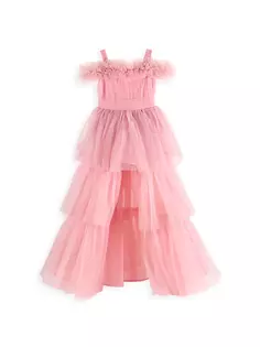 Платье из тюля с открытыми плечами и высоким вырезом для маленьких девочек и девочек Mac Duggal, розовый