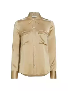 Шелковая рубашка в деловом стиле Vince, цвет beige stone