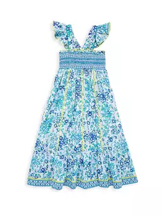 Платье миди Cindy для маленьких девочек и девочек Poupette St Barth, цвет blue aquarelle