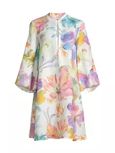 Льняное мини-платье с цветочным принтом 120% Lino, цвет maxi floral