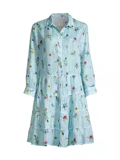Льняное мини-платье в полоску с цветочным принтом 120% Lino, цвет botanical stripe