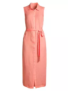 Льняное платье-рубашка без рукавов 120% Lino, цвет papaya