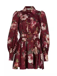 Платье-рубашка Luminosity с поясом и пионами Zimmermann, цвет burgundy floral print