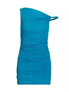 Асимметричное мини-платье со сборками Helmut Lang, синий