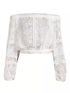 Укороченный кружевной гипюровый топ Aiyana Ramy Brook, цвет white printed lace
