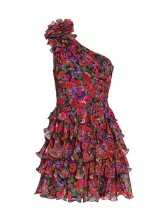 Платье-миди на одно плечо с оборками и цветочным принтом Malti Amur, цвет vintage flowers