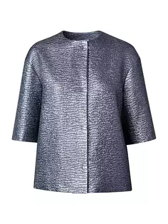 Жаккардовый пиджак свободного кроя с эффектом металлик Akris Punto, цвет slate