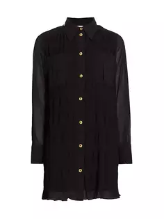 Плиссированное платье-рубашка из жоржетта Ganni, черный