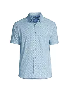 Эластичная рубашка на пуговицах с геометрическим рисунком Stone Rose, синий