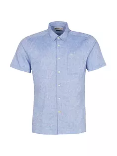 Рубашка с короткими рукавами из смесового льна Nelson Barbour, синий