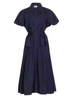 Платье-рубашка Elza из хлопкового поплина с пышными рукавами Tanya Taylor, синий