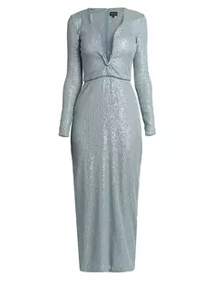 Платье-миди с длинными рукавами и пайетками Giorgio Armani, цвет silver cloud