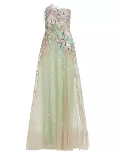 Тюлевое платье без бретелек с бисером Elie Saab, цвет multicolor pastel