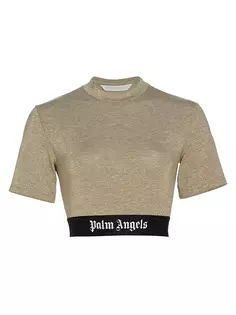 Укороченный топ с блестящей лентой с логотипом Palm Angels, черный