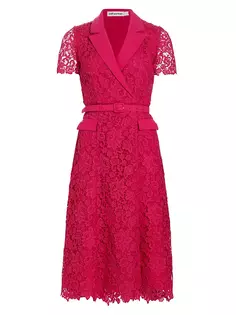 Кружевное платье-миди с поясом Self-Portrait, розовый