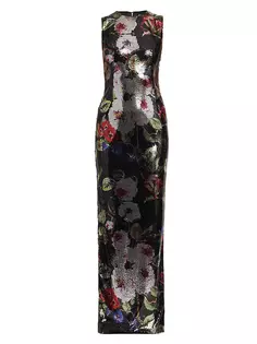 Платье-колонна с пайетками и цветочным принтом Dolce&amp;Gabbana, цвет roseto nero