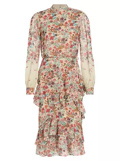 Платье длиной до колена с цветочным принтом Isa Saloni, цвет flori cream