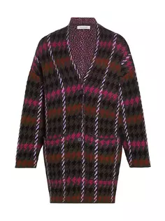 Шерстяное жаккардовое пальто с узором «гусиные лапки» Naadam, фиолетовый