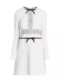 Мини-платье с длинными рукавами и кружевом и бантом Giambattista Valli, белый