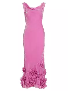 Бархатное платье миди Asher с драпировкой и цветочным принтом Saloni, цвет peony peonies emb