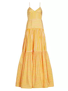 Многоярусное платье из тафты в полоску Lela Rose, цвет tangerine