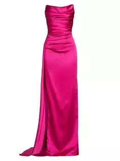 Атласное платье без бретелек Gemini со сборками Michael Costello Collection, цвет berry