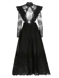 Сенсорное кружевное платье с кокеткой Zimmermann, черный