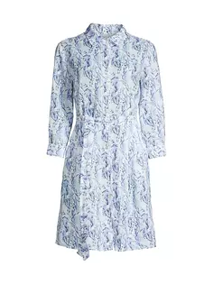 Льняное платье-рубашка с поясом и цветочным принтом Resort 120% Lino, синий