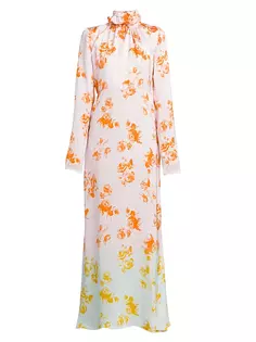 Платье макси с высоким воротником и цветочным принтом омбре Jil Sander, цвет clementine