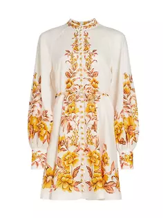 Мини-платье Vacay с поясом и пуговицами спереди Zimmermann, цвет golden floral