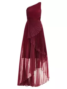 Плиссированное платье на одно плечо из органзы Женева Theia, цвет cabernet