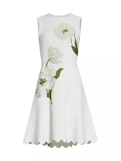 Жаккардовое платье без рукавов с цветочным принтом Lela Rose, белый