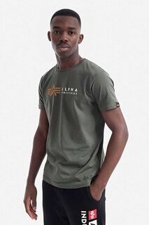 Хлопковая футболка Alpha Industries, зеленый