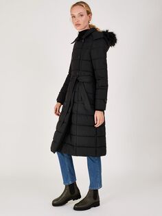 Утепленное пальто с поясом Roxy Monsoon, черный