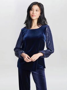 Блуза Ines из бархата и пайеток Gina Bacconi, темно-синий