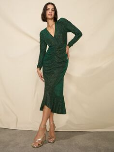 Платье миди Petite Sparkle со сборками спереди Ro&amp;Zo, зеленый Ro&Zo