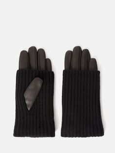 Вязаные кожаные перчатки с накладками Jigsaw, темно коричневый