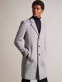 Городское пальто из смесовой шерсти с рубином Ted Baker, светло-серый