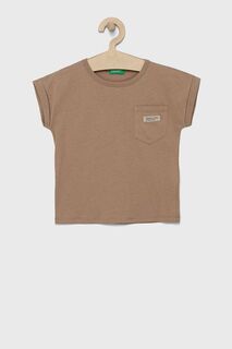 Детская хлопковая футболка United Colors of Benetton, коричневый