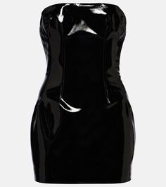 Мини-платье из лакированной кожи без бретелек Laquan Smith, черный