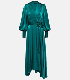 Платье миди из драпированного атласа Costarellos, зеленый