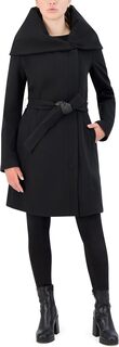 Пальто из мягкого твила с поясом и асимметричной молнией спереди Cole Haan, черный