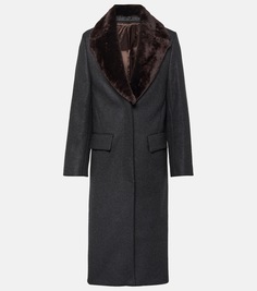 Пальто из смесовой шерсти с отделкой из овчины Toteme, серый