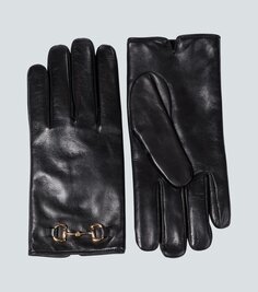 Кожаные перчатки horsebit Gucci, черный
