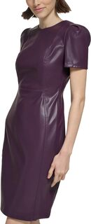 Короткое платье-футляр из искусственной кожи с короткими рукавами Calvin Klein, цвет Aubergine