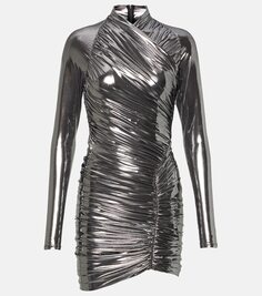 Мини-платье с металлизированной драпировкой Ferragamo, серебро