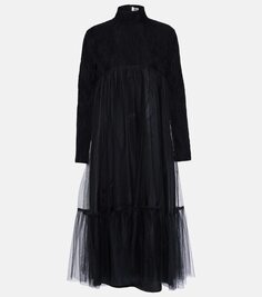 Платье миди из смесовой шерсти и тюля Noir Kei Ninomiya, черный