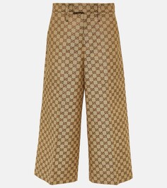 Широкие брюки из смесового хлопка с узором gg Gucci, коричневый