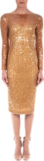 Платье с длинными рукавами и пайетками Badgley Mischka, золото
