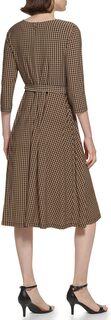Платье миди с длинными рукавами и узором &quot;гусиные лапки&quot; Tommy Hilfiger, цвет Tobacco Brown/Black